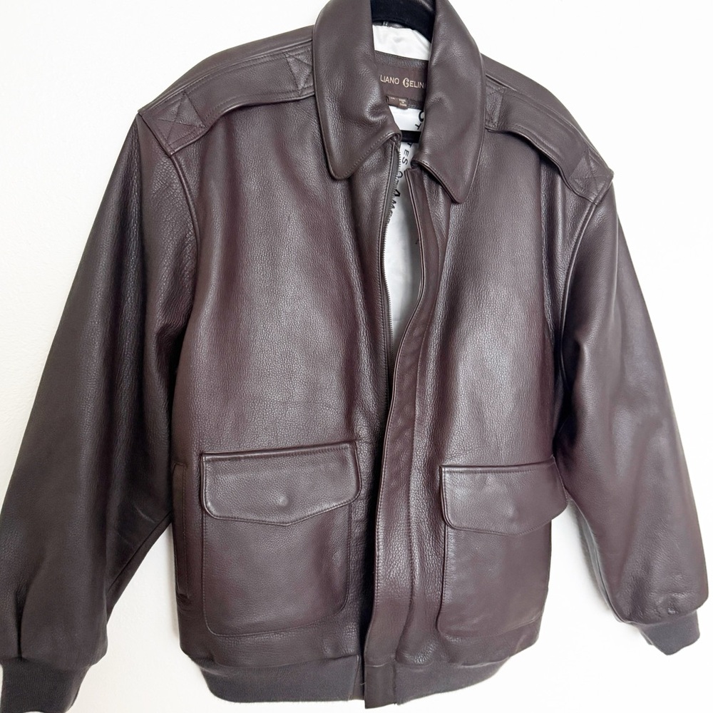 Men’s Brown Genuine Leather A-2 Aviator Bomber Jacket by Juliano Celini